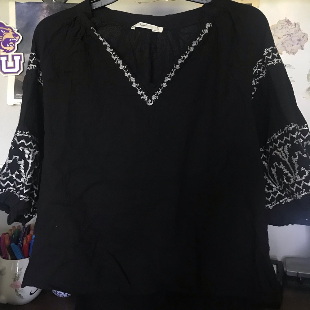 black boho 3/4 length shirt
